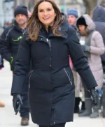 Mariska Hargitay Law and Order SVU S26 Black Puffer Coat