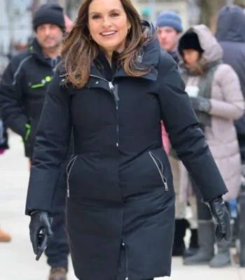 Mariska Hargitay Law and Order SVU S26 Black Puffer Coat