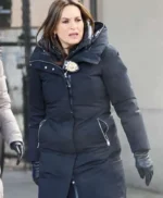Mariska Hargitay Law and Order SVU S26 Black Puffer Coat
