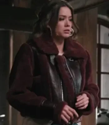 Marshals Maddie Burgundy Shearling Leather Jacket