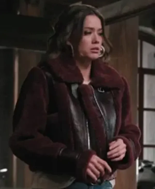 Marshals Maddie Burgundy Shearling Leather Jacket