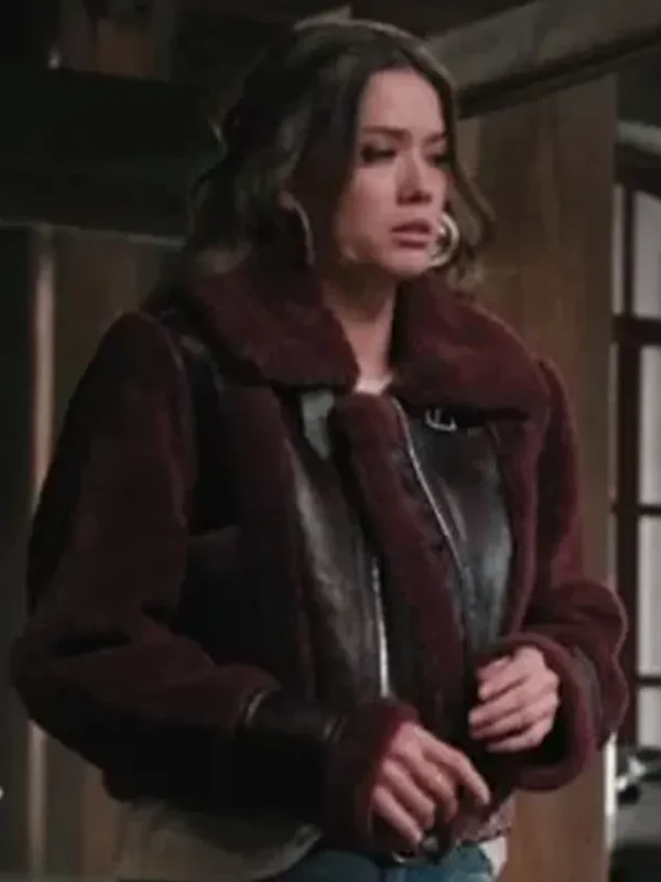 Marshals Maddie Burgundy Shearling Leather Jacket
