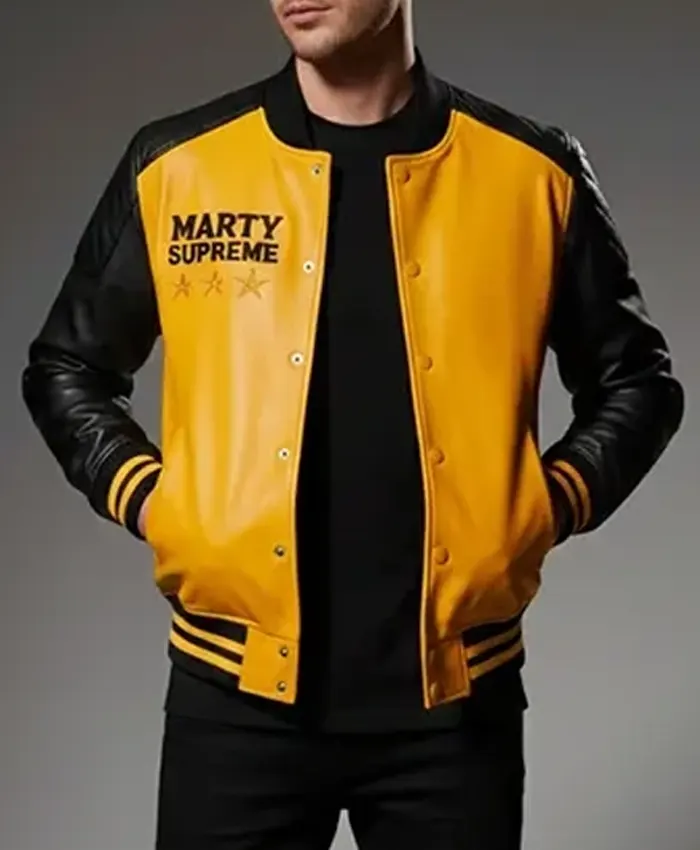 Marty Supreme Yellow and Black Bomber Jacket Marty Supreme Yellow and Black Bomber Jacket