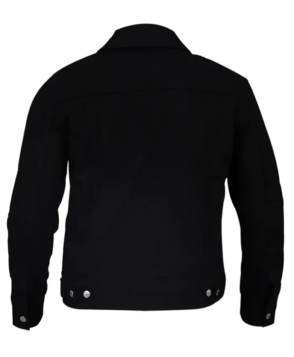 Mens Casual Button Up Black Cotton Trucker Jacket