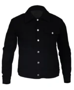 Mens Casual Button Up Black Cotton Trucker Jacket