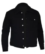 Mens Casual Button Up Black Cotton Trucker Jacket