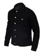 Mens Casual Button Up Black Cotton Trucker Jacket