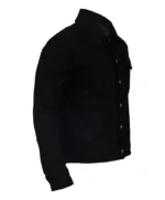 Mens Casual Button Up Black Cotton Trucker Jacket