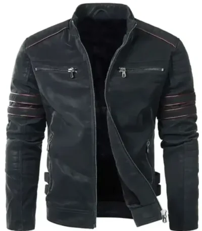 Men’s Pegasus Black Leather Cafe Racer Jacket