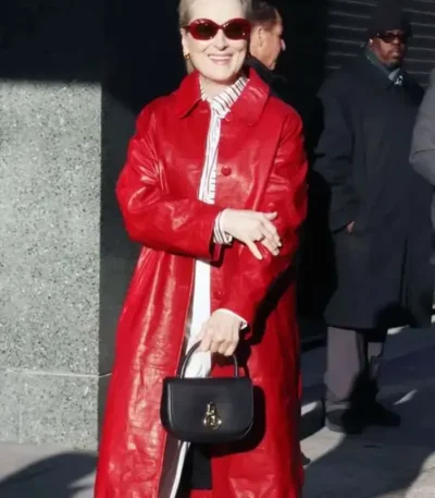 Meryl Streep Red Leather Coat