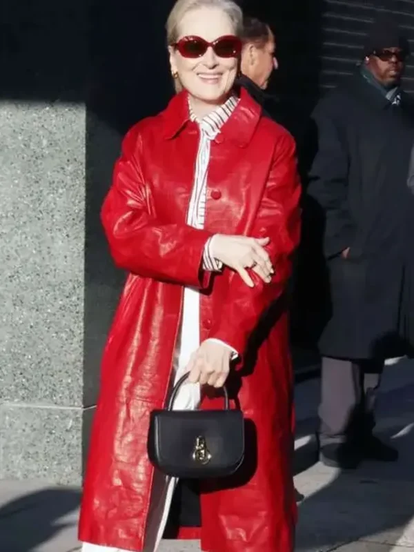 Meryl Streep Red Leather Coat