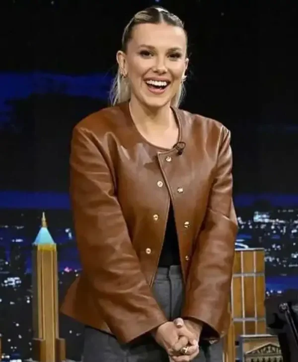 Millie Bobby Brown The Tonight Show Leather Jacket