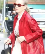 Meryl Streep Red Leather Coat