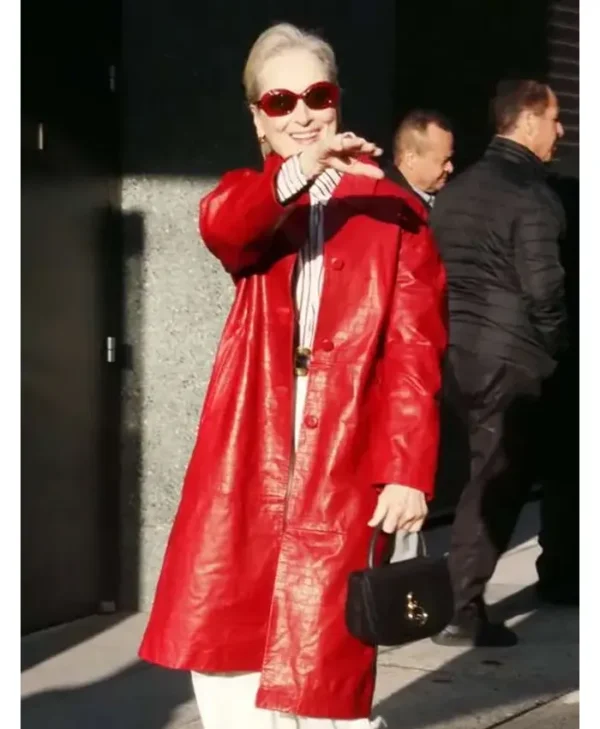 Meryl Streep Red Leather Coat