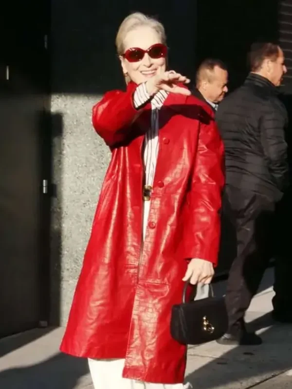 Meryl Streep Red Leather Coat