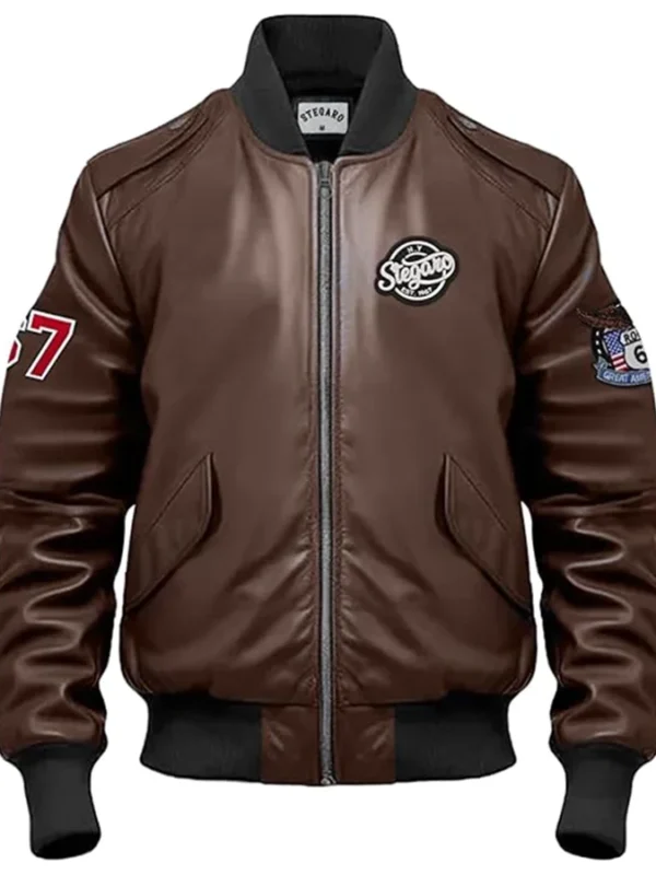 Nas Brown Stegaro Bomber Leather Jacket