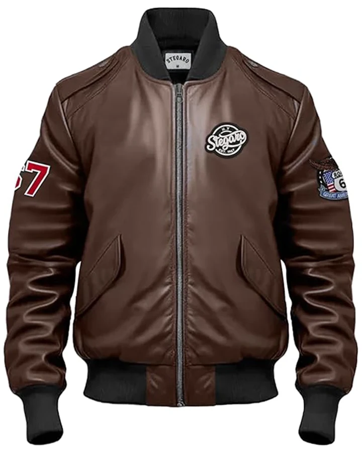 Nas Brown Stegaro Bomber Leather Jacket Nas Brown Stegaro Bomber Leather Jacket
