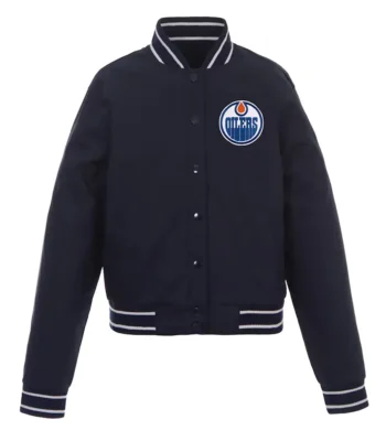 Navy Edmonton Oilers Front-Hit Poly-Twill Jacket