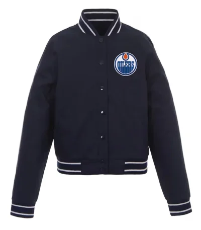 Navy Edmonton Oilers Front-Hit Poly-Twill Jacket