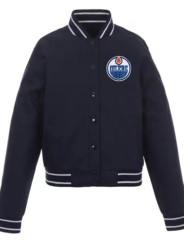 Navy Edmonton Oilers Front-Hit Poly-Twill Jacket