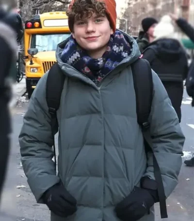 Noah Benson Law and Order SVU S26 Grey Puffer Coat