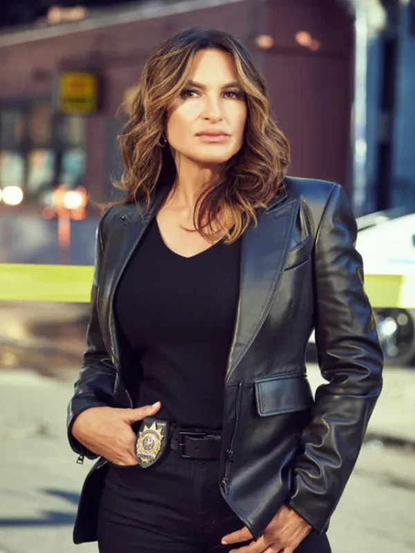 Olivia Benson Law and Order SVU S26 Black Leather Blazer