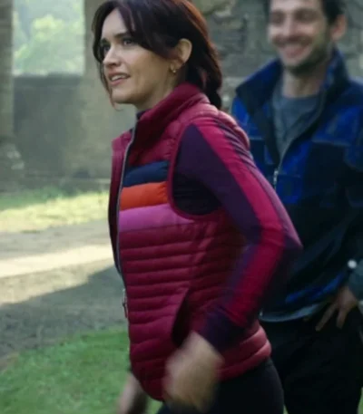 Olivia Cooke The Girlfriend S01 Striped Puffer Vest