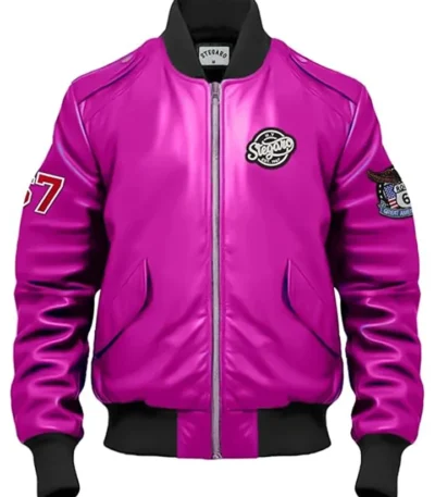 Parker Pink Stegaro Bomber Leather Jacket