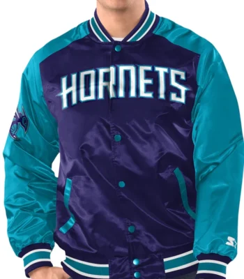 Purple/Teal Charlotte Hornets Renegade Varsity Satin Jacket