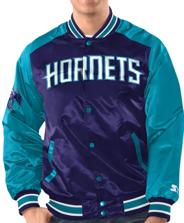 Purple/Teal Charlotte Hornets Renegade Varsity Satin Jacket