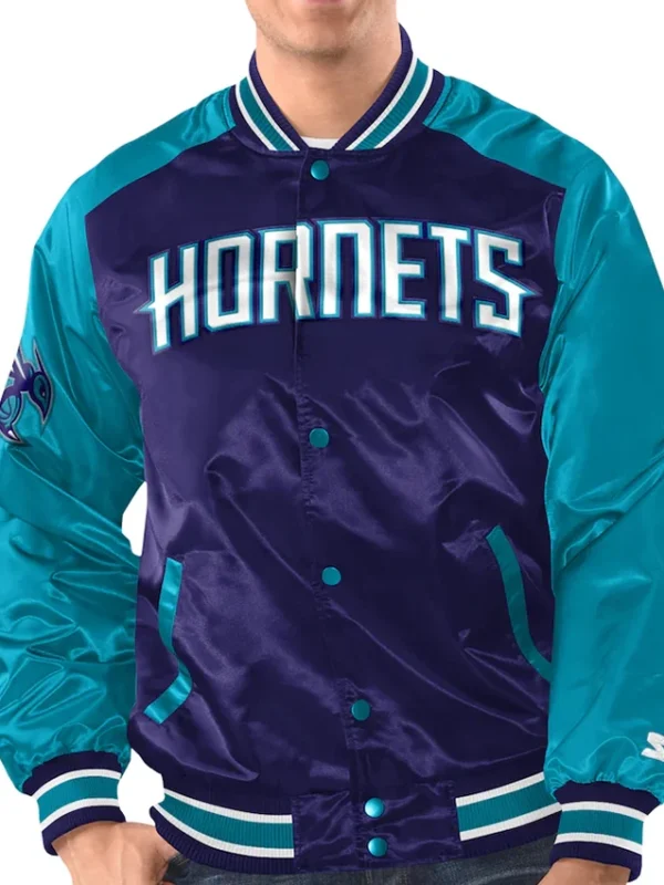 Purple/Teal Charlotte Hornets Renegade Varsity Satin Jacket