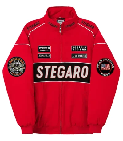 Red Stegaro Moto Bomber Jacket