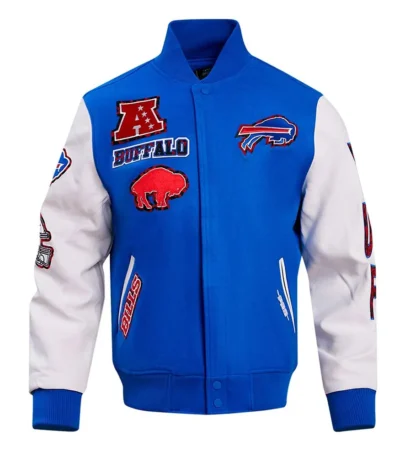 Royal-White Buffalo Bills Animal Print Varsity Jacket