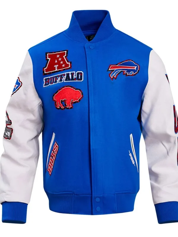 Royal-White Buffalo Bills Animal Print Varsity Jacket