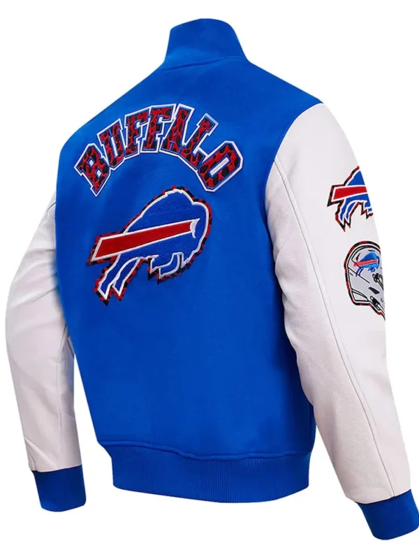 Royal-White Buffalo Bills Animal Print Varsity Jacket