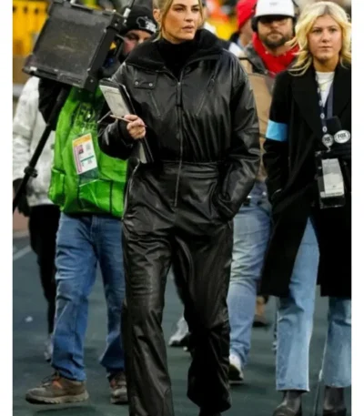 Erin Andrews Black Leather Jumpsuit