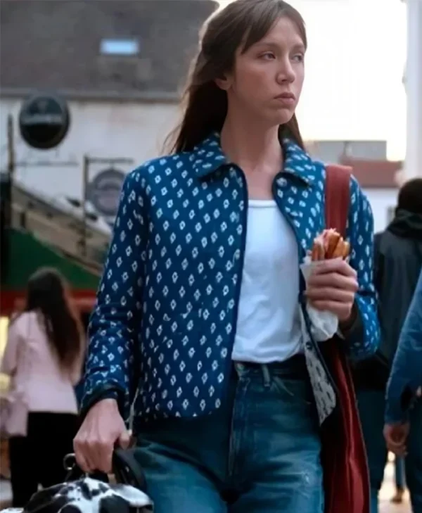 Sara Giraudeau French Lover Blue Printed Jacket