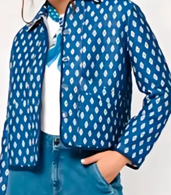 Sara Giraudeau French Lover Blue Printed Jacket
