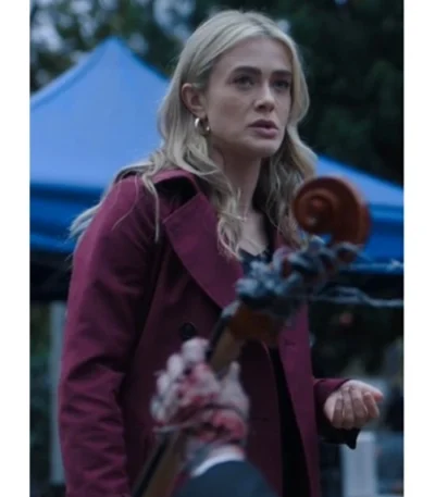 Melissa Roxburgh The Hunting Party Maroon Hooded Trench Coat