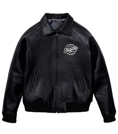 Stegaro Black Real Leather Bomber Jacket