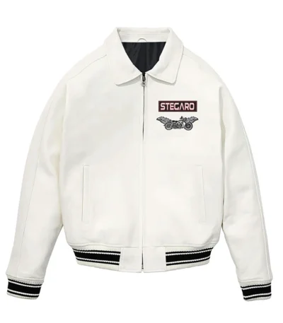 Stegaro White Bomber Genuine Leather Jacket