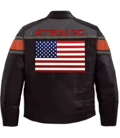Stegaro Cafe Racer USA Flag Leather Jacket