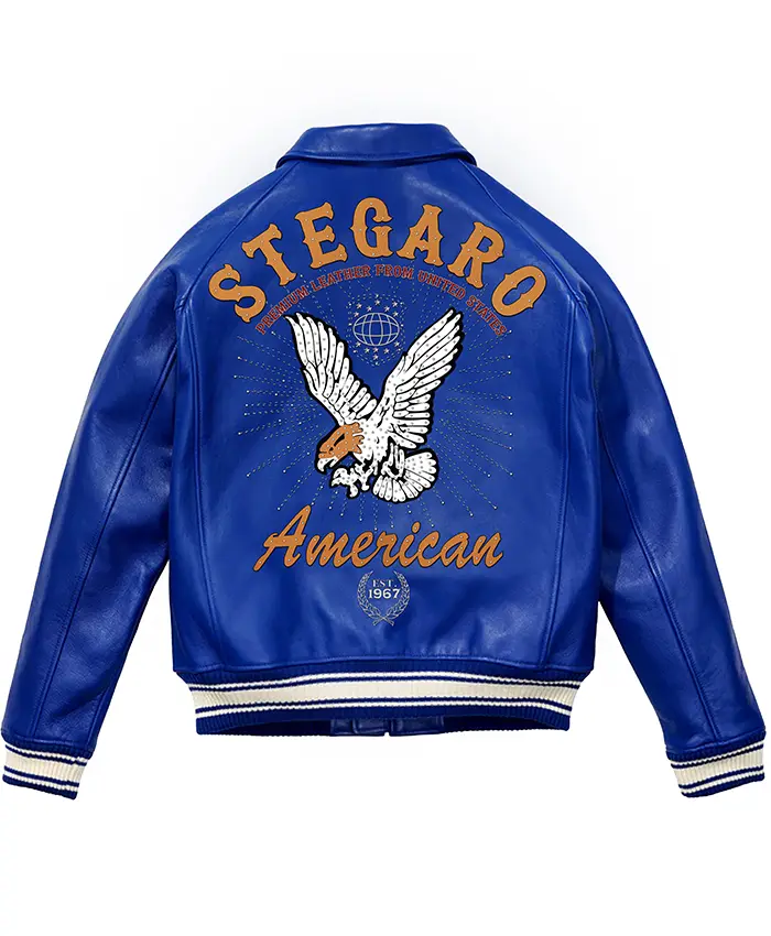 Stegaro American Blue Studded Leather Jacket Stegaro American Blue Studded Leather Jacket