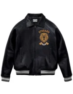 Stegaro Black Leather Varsity Jacket