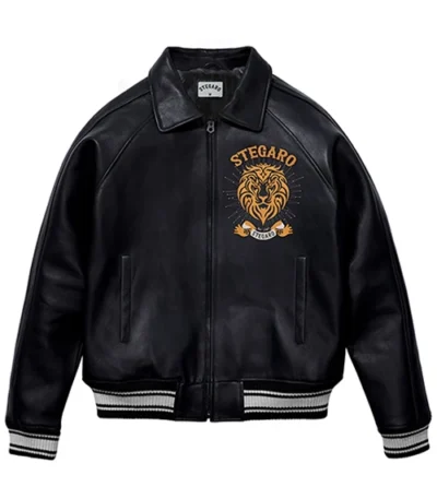 Stegaro Black Leather Varsity Jacket