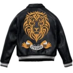Stegaro Black Leather Varsity Jacket