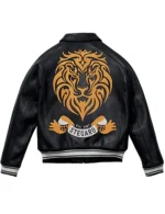 Stegaro Black Leather Varsity Jacket
