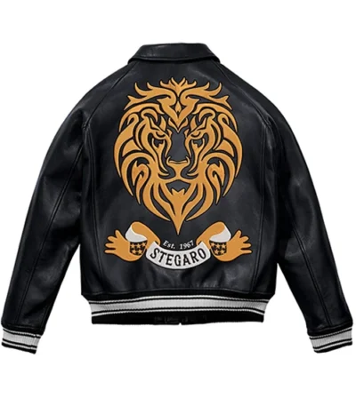 Stegaro Black Leather Varsity Jacket