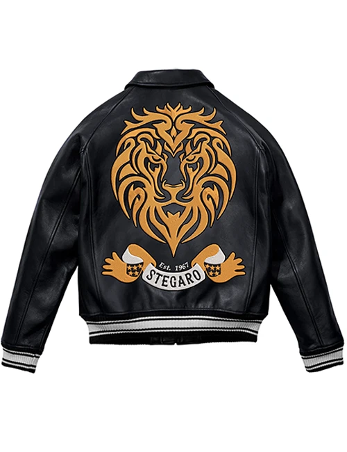 Stegaro Black Leather Varsity Jacket Stegaro Black Leather Varsity Jacket