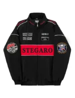 Stegaro Black Moto Bomber Jacket